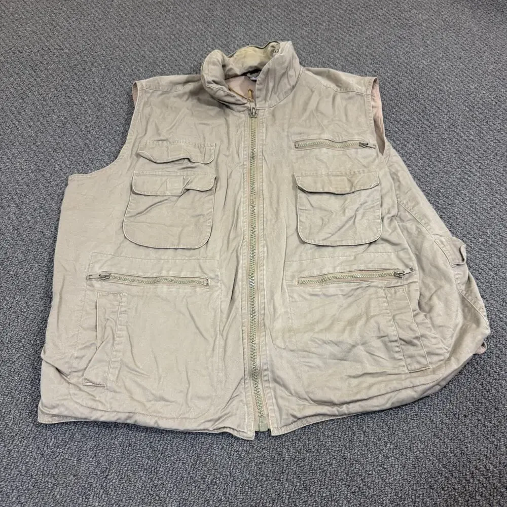 Vintage Hunting Shooting Vest Mens Tan Beige Fox Outdoors Hidden Hoodie